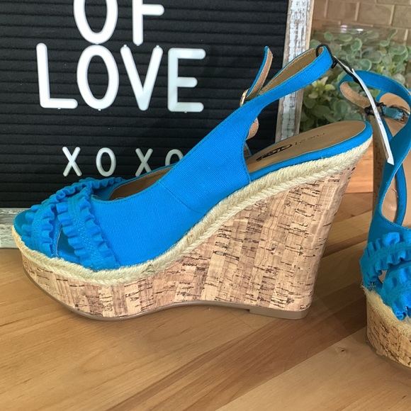 Rue 21 Blue Open Toe Ankle Strap Wedge Shoes - Picture 7 of 10